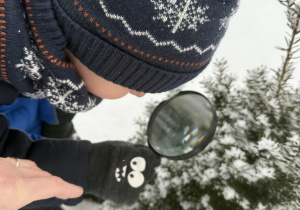 Chłopiec obsewuje przez lupę