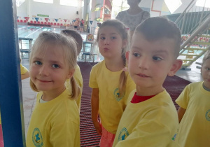 dzieci w żółtych koszulkach na basenie